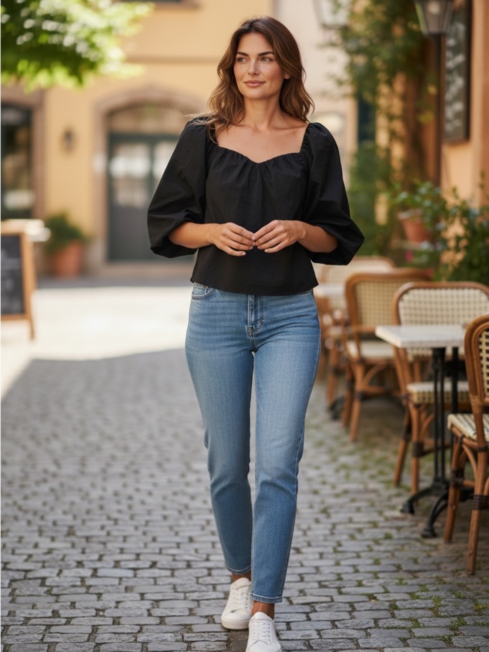 Anthropologie/Mare Mare Black Sweetheart Puff-Sleeve Top, Size XS, EUC